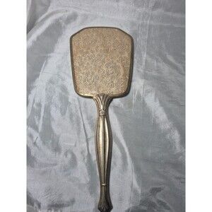 Vintage  Aged Hand Mirror With Gold Lace Rose Floral Back